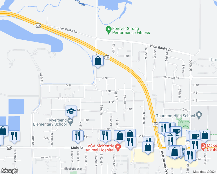 map of restaurants, bars, coffee shops, grocery stores, and more near 717 52nd Place in Springfield