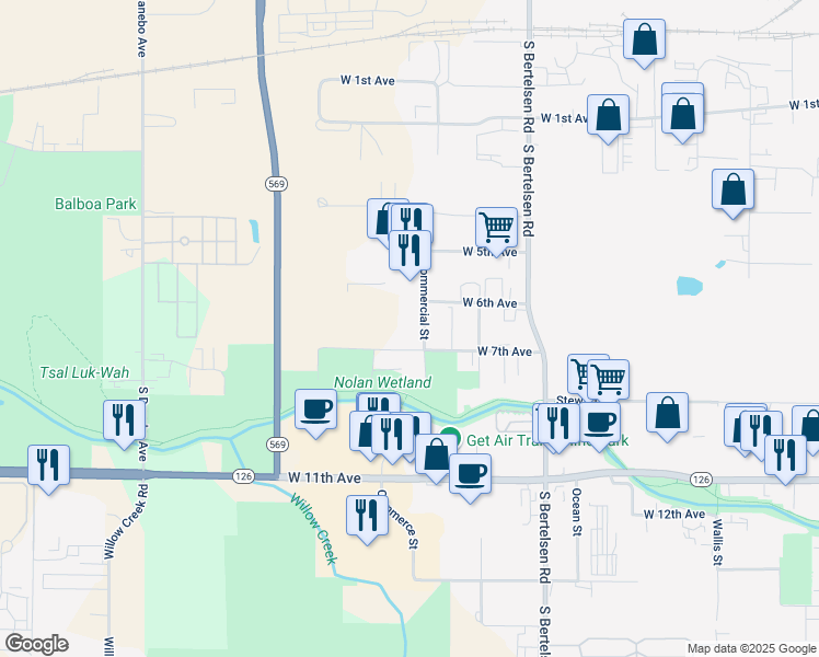 map of restaurants, bars, coffee shops, grocery stores, and more near 4285 W 7th Ave in Eugene