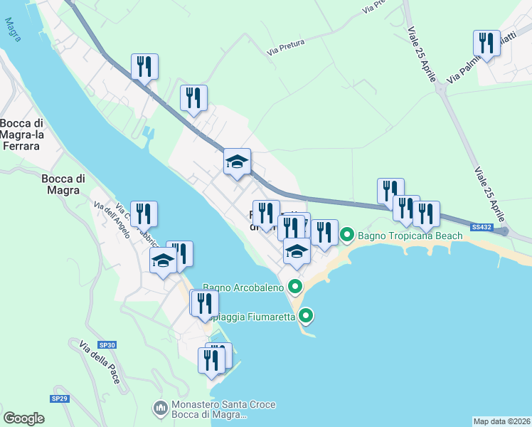 map of restaurants, bars, coffee shops, grocery stores, and more near in Province of La Spezia