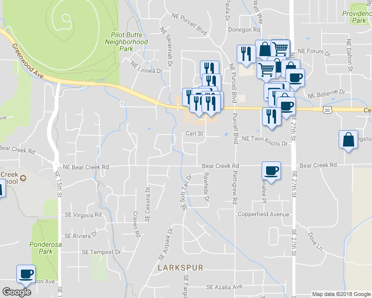 map of restaurants, bars, coffee shops, grocery stores, and more near 62009 Northeast Nate's Place in Bend