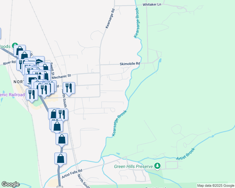 map of restaurants, bars, coffee shops, grocery stores, and more near 238 Grove Street in Conway