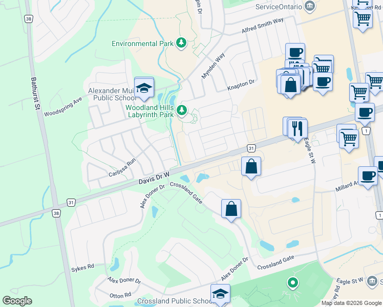 map of restaurants, bars, coffee shops, grocery stores, and more near 268 Inniscarra Gate in Newmarket