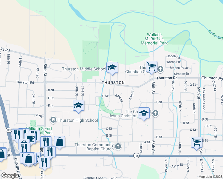 map of restaurants, bars, coffee shops, grocery stores, and more near 6376 F Street in Springfield