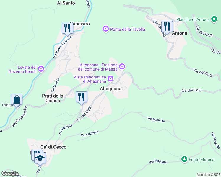 map of restaurants, bars, coffee shops, grocery stores, and more near in Altagnana