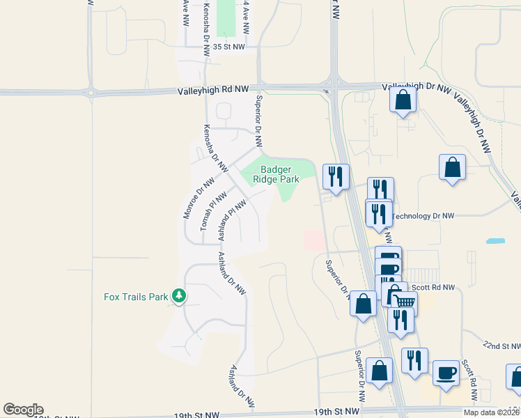 map of restaurants, bars, coffee shops, grocery stores, and more near 2741 Kenosha Lane Northwest in Rochester