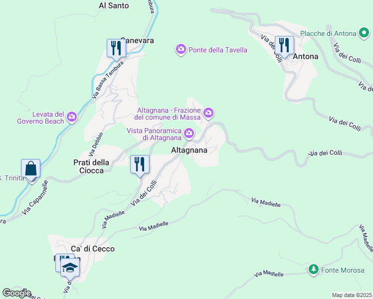 map of restaurants, bars, coffee shops, grocery stores, and more near in Altagnana
