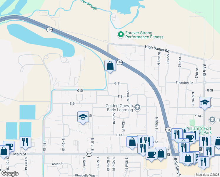 map of restaurants, bars, coffee shops, grocery stores, and more near 711 52nd Street in Springfield
