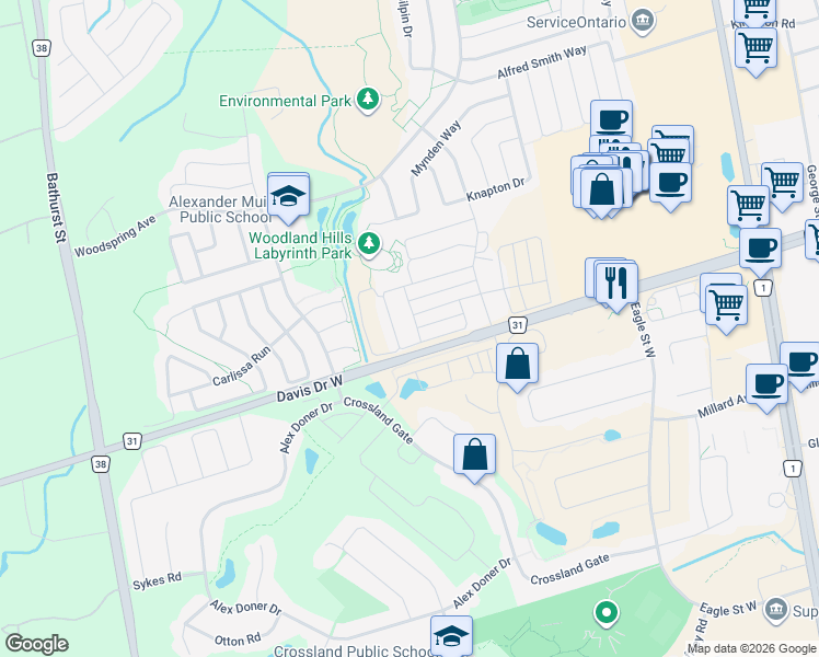 map of restaurants, bars, coffee shops, grocery stores, and more near 62 Allure Street in Newmarket
