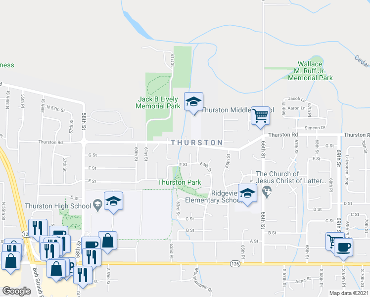 map of restaurants, bars, coffee shops, grocery stores, and more near 931 63rd Street in Springfield