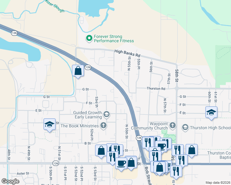 map of restaurants, bars, coffee shops, grocery stores, and more near 810 54th Street in Springfield