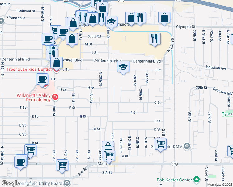 map of restaurants, bars, coffee shops, grocery stores, and more near 905 22nd Street in Springfield
