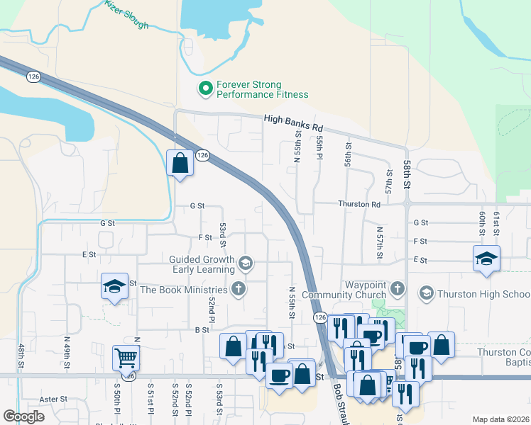 map of restaurants, bars, coffee shops, grocery stores, and more near 810 54th Street in Springfield
