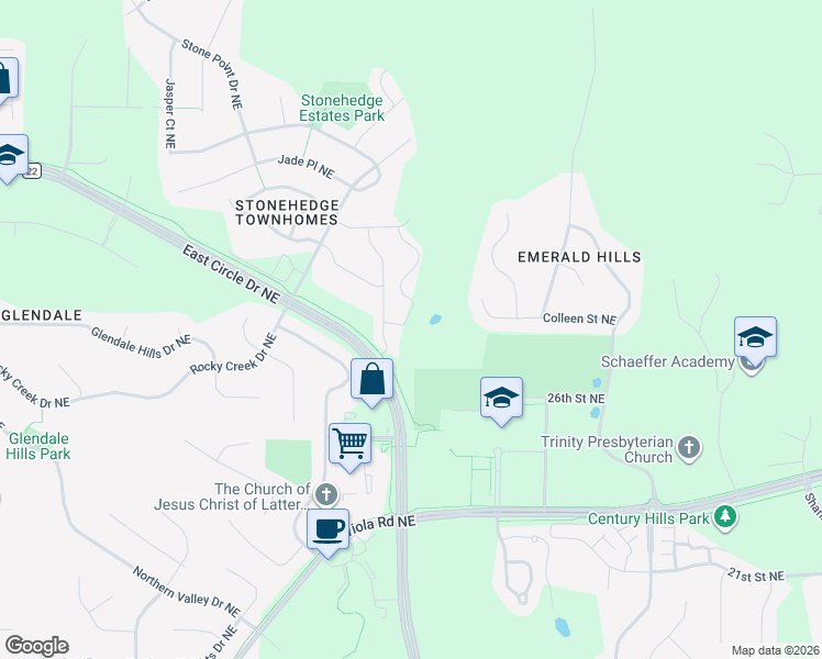 map of restaurants, bars, coffee shops, grocery stores, and more near 2938 Ivory Road Northeast in Rochester