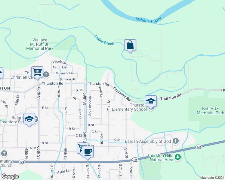 map of restaurants, bars, coffee shops, grocery stores, and more near 782 71st Street in Springfield