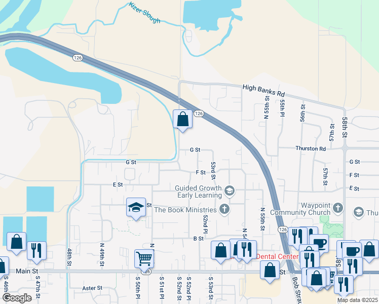 map of restaurants, bars, coffee shops, grocery stores, and more near 805 52nd Street in Springfield