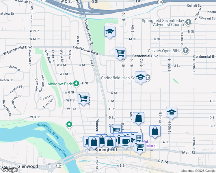 map of restaurants, bars, coffee shops, grocery stores, and more near 932 4th Street in Springfield
