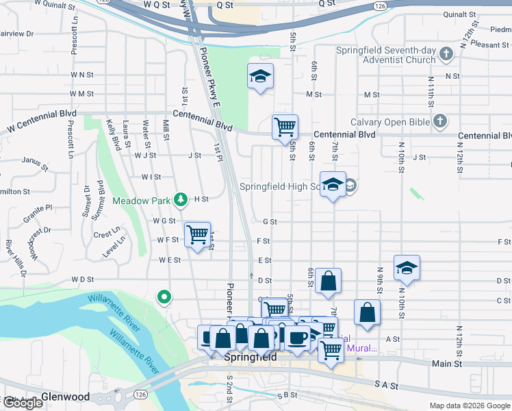 map of restaurants, bars, coffee shops, grocery stores, and more near 932 4th Street in Springfield