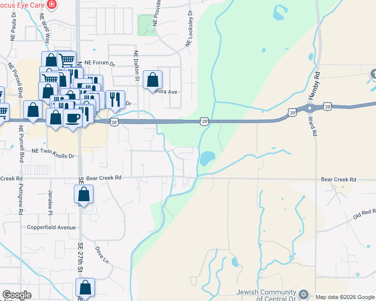 map of restaurants, bars, coffee shops, grocery stores, and more near 21391 Livingston Drive in Bend