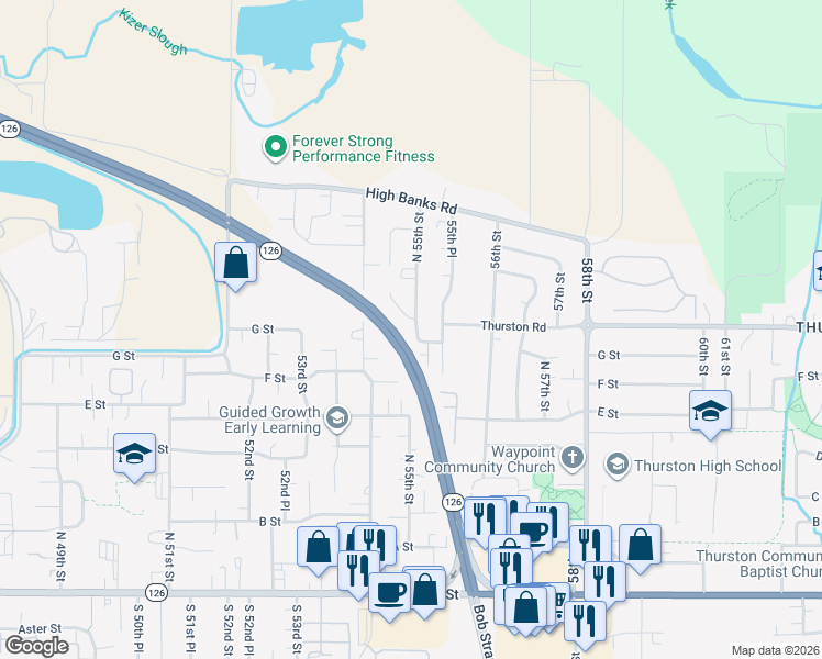 map of restaurants, bars, coffee shops, grocery stores, and more near 802 54th Place in Springfield