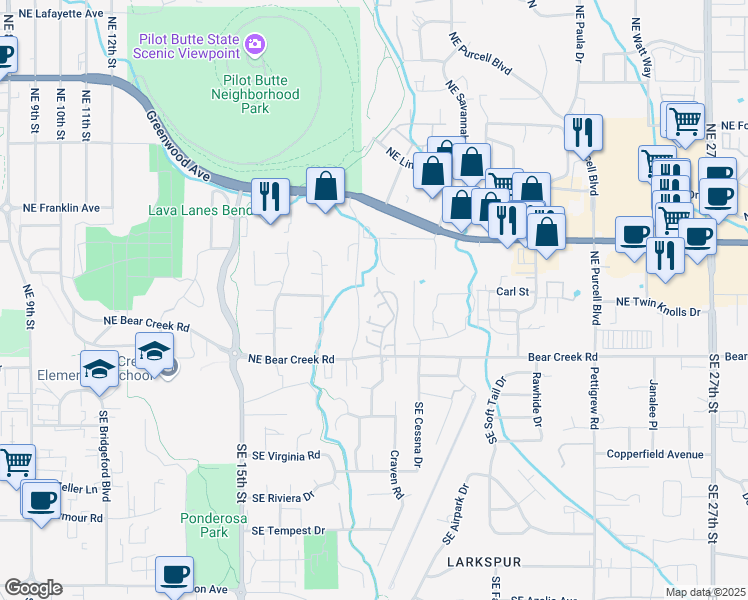 map of restaurants, bars, coffee shops, grocery stores, and more near 301 Northeast Isaiah Drive in Bend