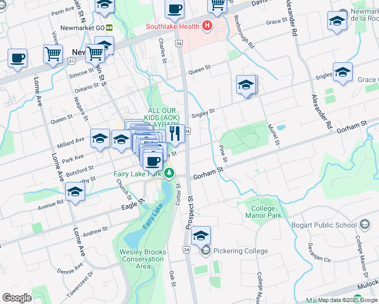 map of restaurants, bars, coffee shops, grocery stores, and more near 202 Prospect Street in Newmarket