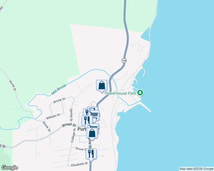 map of restaurants, bars, coffee shops, grocery stores, and more near State Highway 9N Scenic in Port Henry