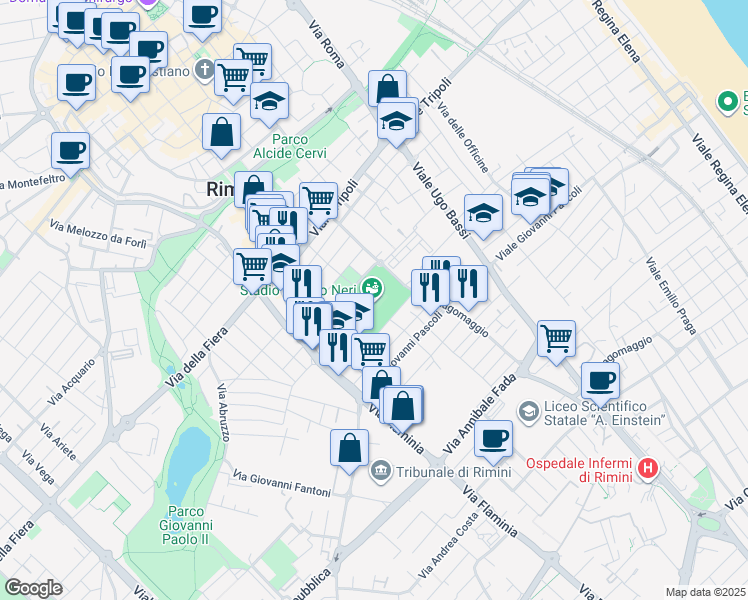 map of restaurants, bars, coffee shops, grocery stores, and more near 18 Viale Nove febbraio 1849 in Rimini