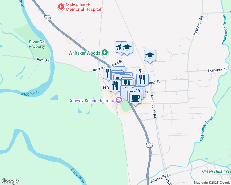 map of restaurants, bars, coffee shops, grocery stores, and more near in Conway