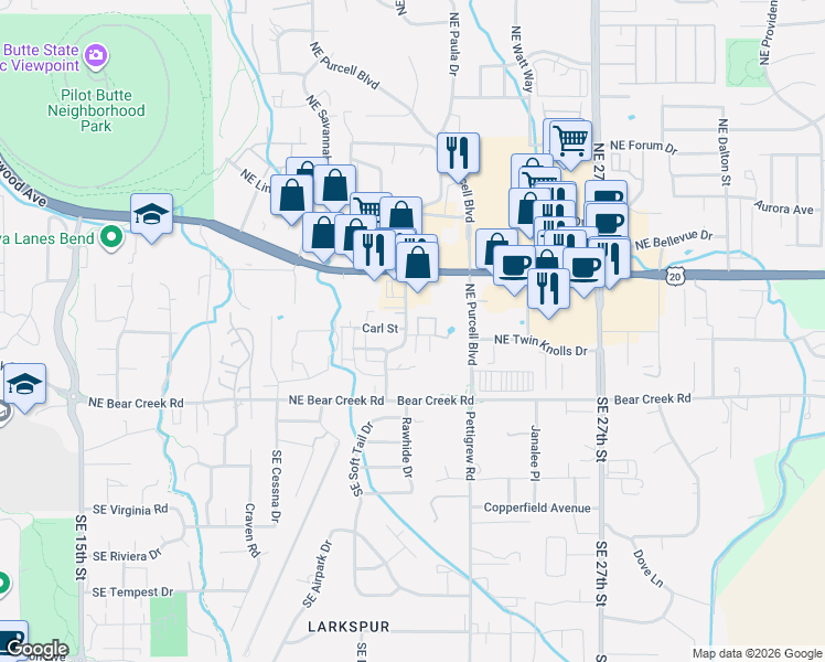 map of restaurants, bars, coffee shops, grocery stores, and more near 62062 Dean Swift Road in Bend