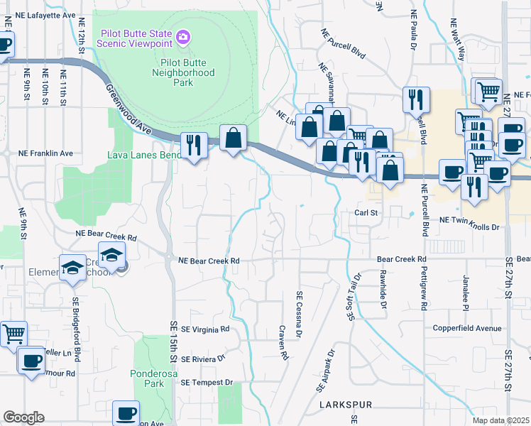 map of restaurants, bars, coffee shops, grocery stores, and more near 301 Northeast Isaiah Drive in Bend