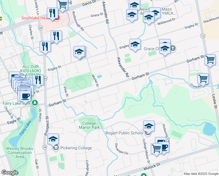 map of restaurants, bars, coffee shops, grocery stores, and more near 764 Gorham Street in Newmarket