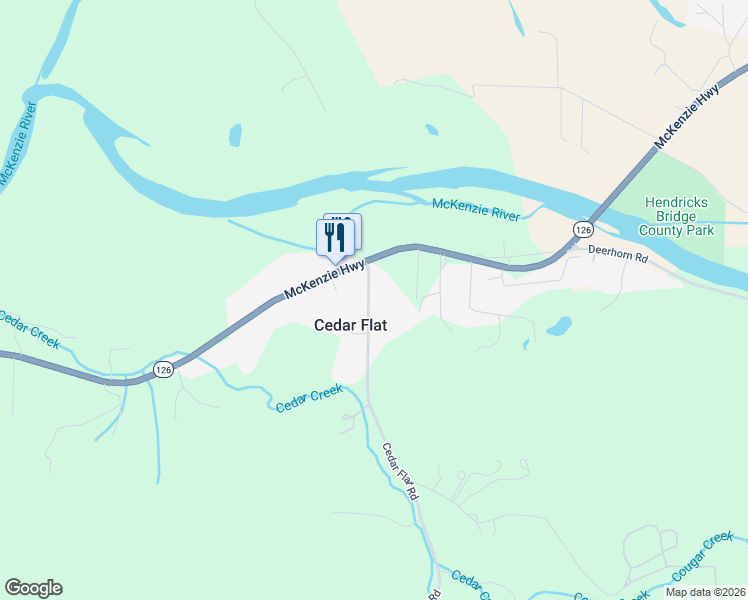 map of restaurants, bars, coffee shops, grocery stores, and more near 87851 Cedar Flat Road in Springfield