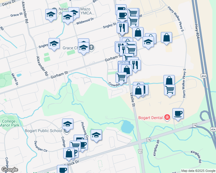 map of restaurants, bars, coffee shops, grocery stores, and more near in Newmarket