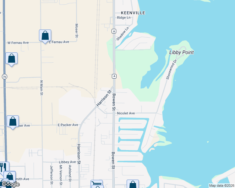 map of restaurants, bars, coffee shops, grocery stores, and more near 855 Harborview Court in Oshkosh