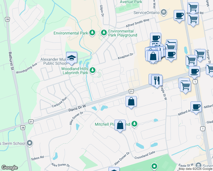 map of restaurants, bars, coffee shops, grocery stores, and more near 251 Vivant Street in Newmarket