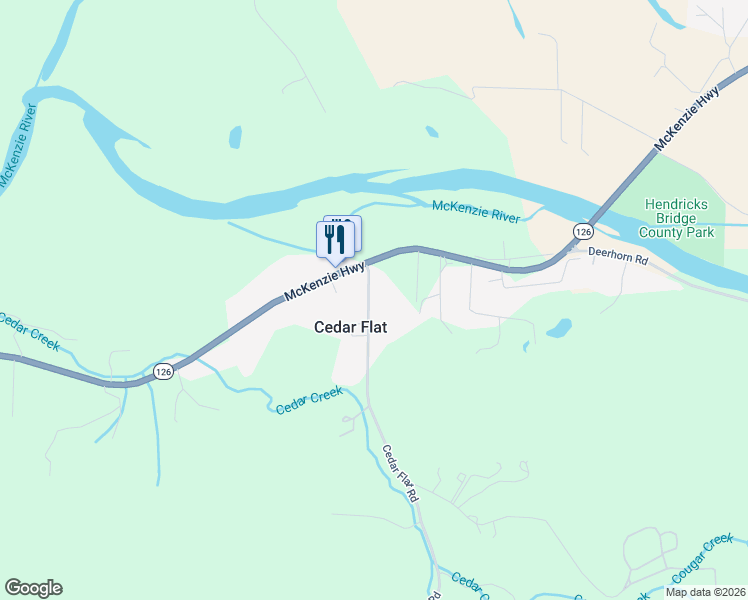 map of restaurants, bars, coffee shops, grocery stores, and more near 87851 Cedar Flat Road in Springfield