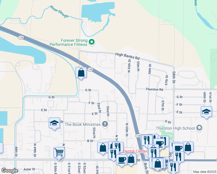 map of restaurants, bars, coffee shops, grocery stores, and more near 810 54th Street in Springfield