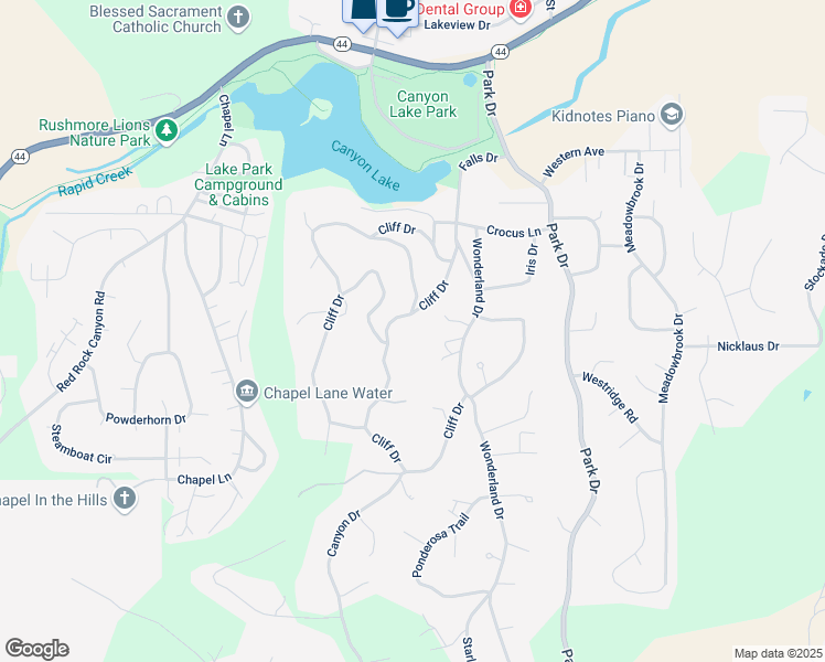 map of restaurants, bars, coffee shops, grocery stores, and more near 3350 Fairhaven Drive in Rapid City