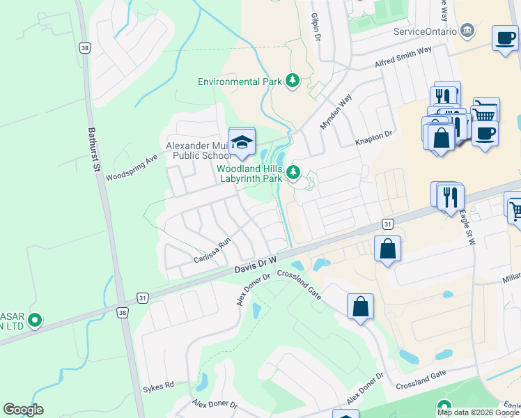 map of restaurants, bars, coffee shops, grocery stores, and more near 263 Chilcott Crescent in Newmarket