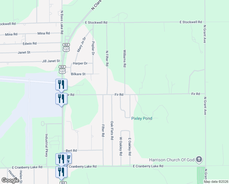 map of restaurants, bars, coffee shops, grocery stores, and more near 2427 Fir Road in Harrison