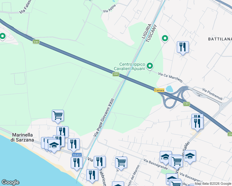 map of restaurants, bars, coffee shops, grocery stores, and more near in Province of La Spezia