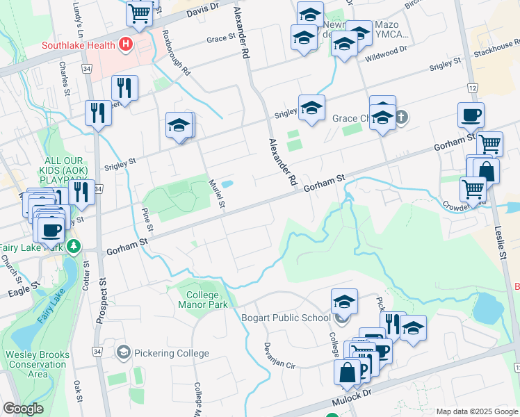 map of restaurants, bars, coffee shops, grocery stores, and more near 774 Gorham Street in Newmarket
