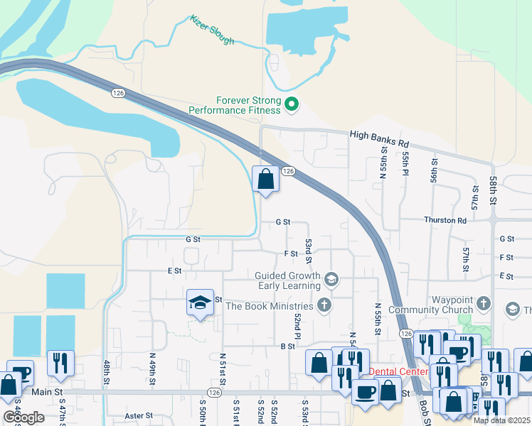 map of restaurants, bars, coffee shops, grocery stores, and more near 805 52nd Street in Springfield
