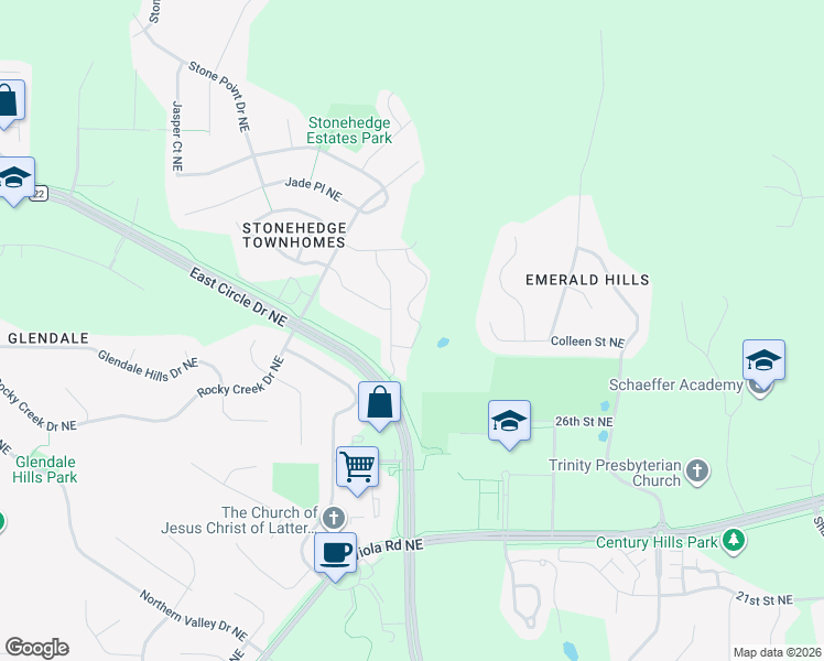 map of restaurants, bars, coffee shops, grocery stores, and more near 2938 Ivory Road Northeast in Rochester