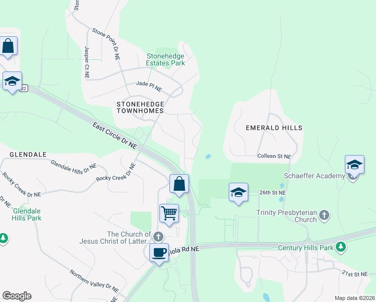 map of restaurants, bars, coffee shops, grocery stores, and more near 2939 Ivory Road Northeast in Rochester