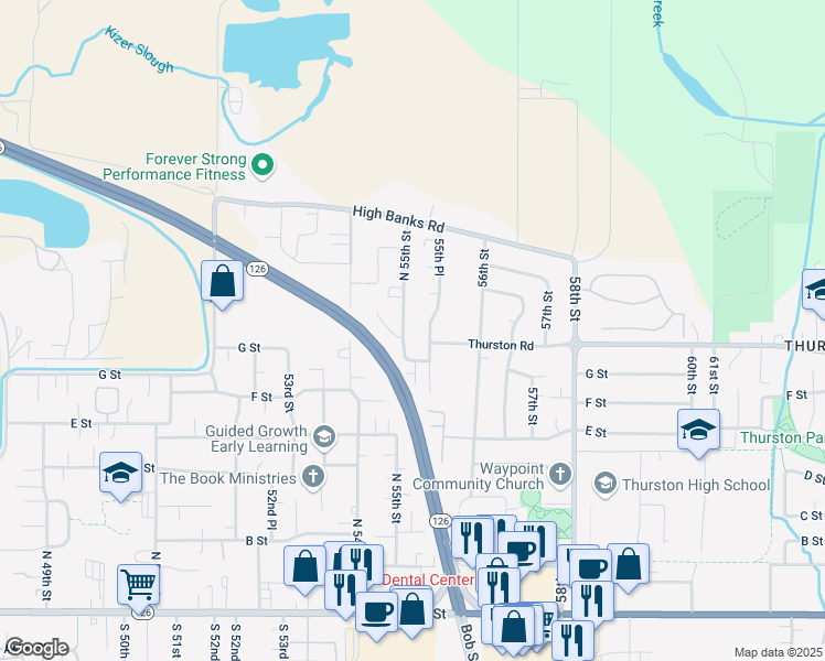 map of restaurants, bars, coffee shops, grocery stores, and more near 914 55th Place in Springfield