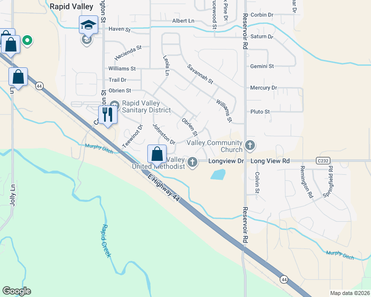 map of restaurants, bars, coffee shops, grocery stores, and more near 4951 Shiloh Court in Rapid City