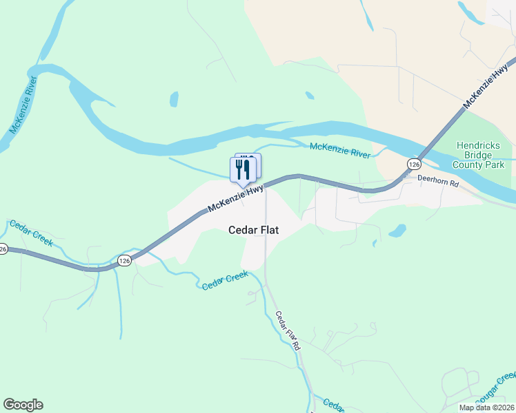map of restaurants, bars, coffee shops, grocery stores, and more near 87856 Cedar Flat Road in Springfield