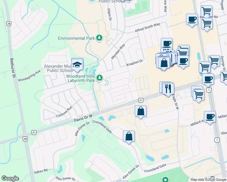 map of restaurants, bars, coffee shops, grocery stores, and more near 250 Vivant Street in Newmarket