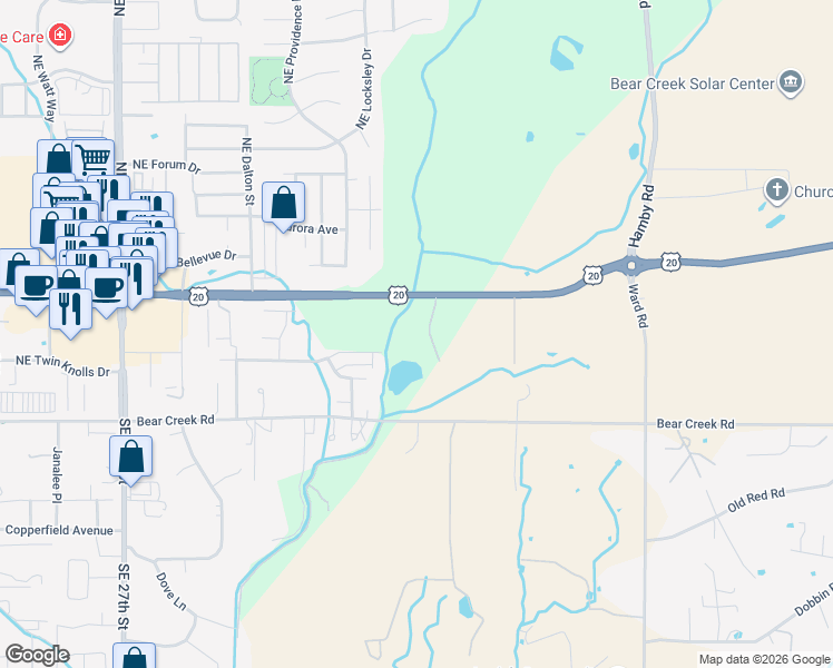 map of restaurants, bars, coffee shops, grocery stores, and more near 21391 Livingston Drive in Bend
